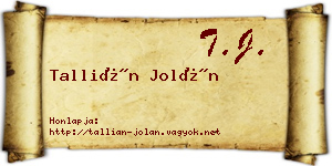 Tallián Jolán névjegykártya